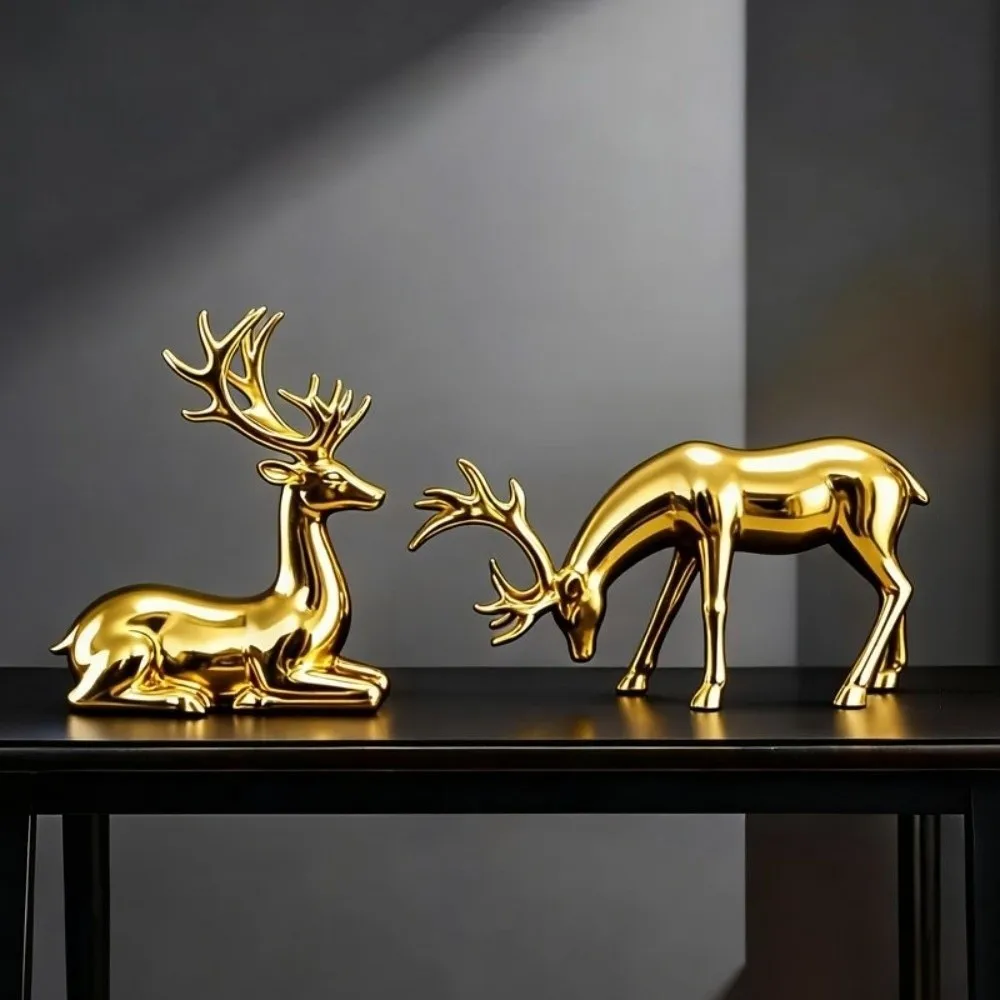 Creative Deer Desktop Ornament Sitting/Standing Position Cute Reindeer Sculpture Exquisite Modern Elk Figurine TV Cabinet