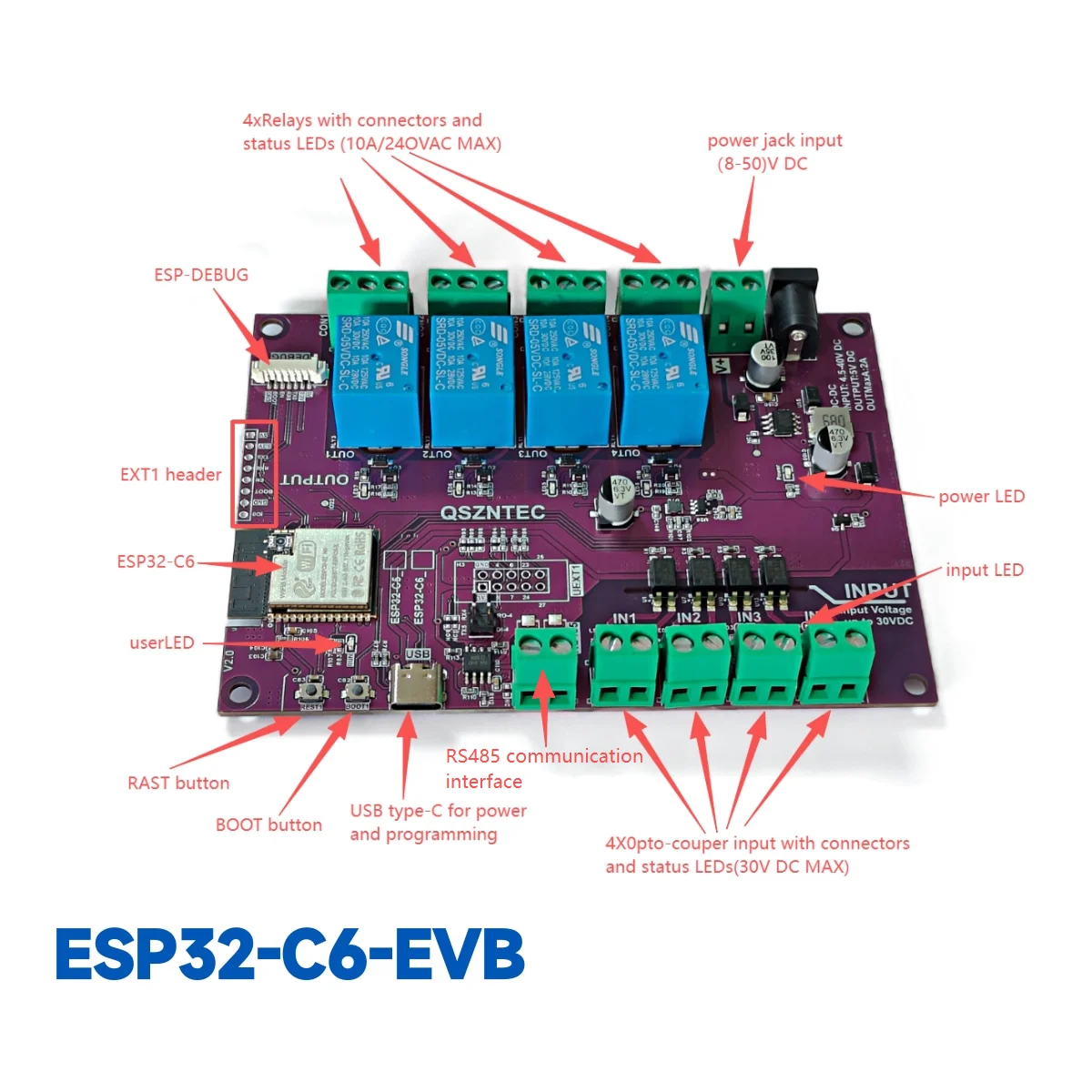 ESP32-C6-EVB Board Support Tasmota 4 Relay 4 Input with WIFI6 Bluetooth5 LE Zigbee Connectivity for Matter and Smart Home Work image 6