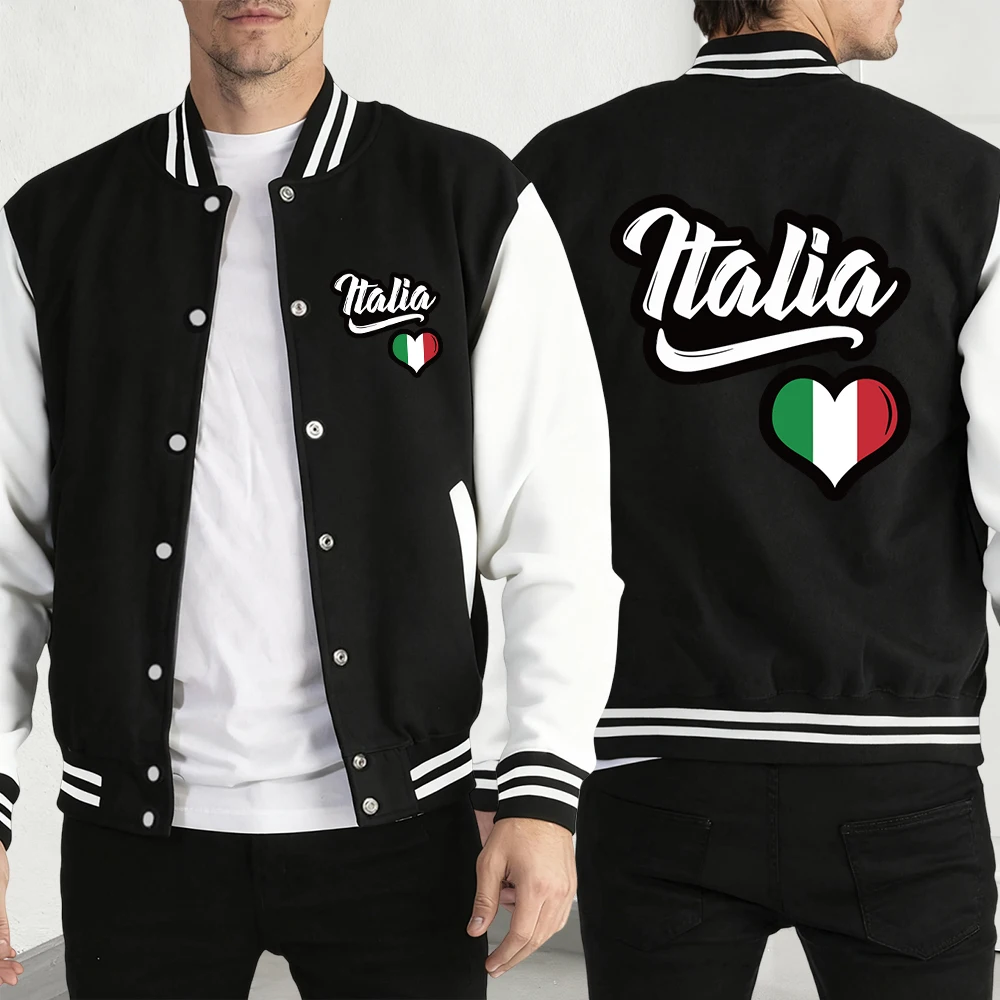 Italia Heart-Shaped Printed Jacket Men Hip Hop Personality Streetwear Casual Warm Clothes Loose American Top Unisex Jackets