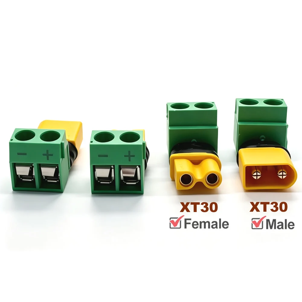 Solderless XT30 Connector Plug Male/Female XT30 to 2 Pin Terminal Connector Adapter For RC Lipo Battery Cars Drones Airplane