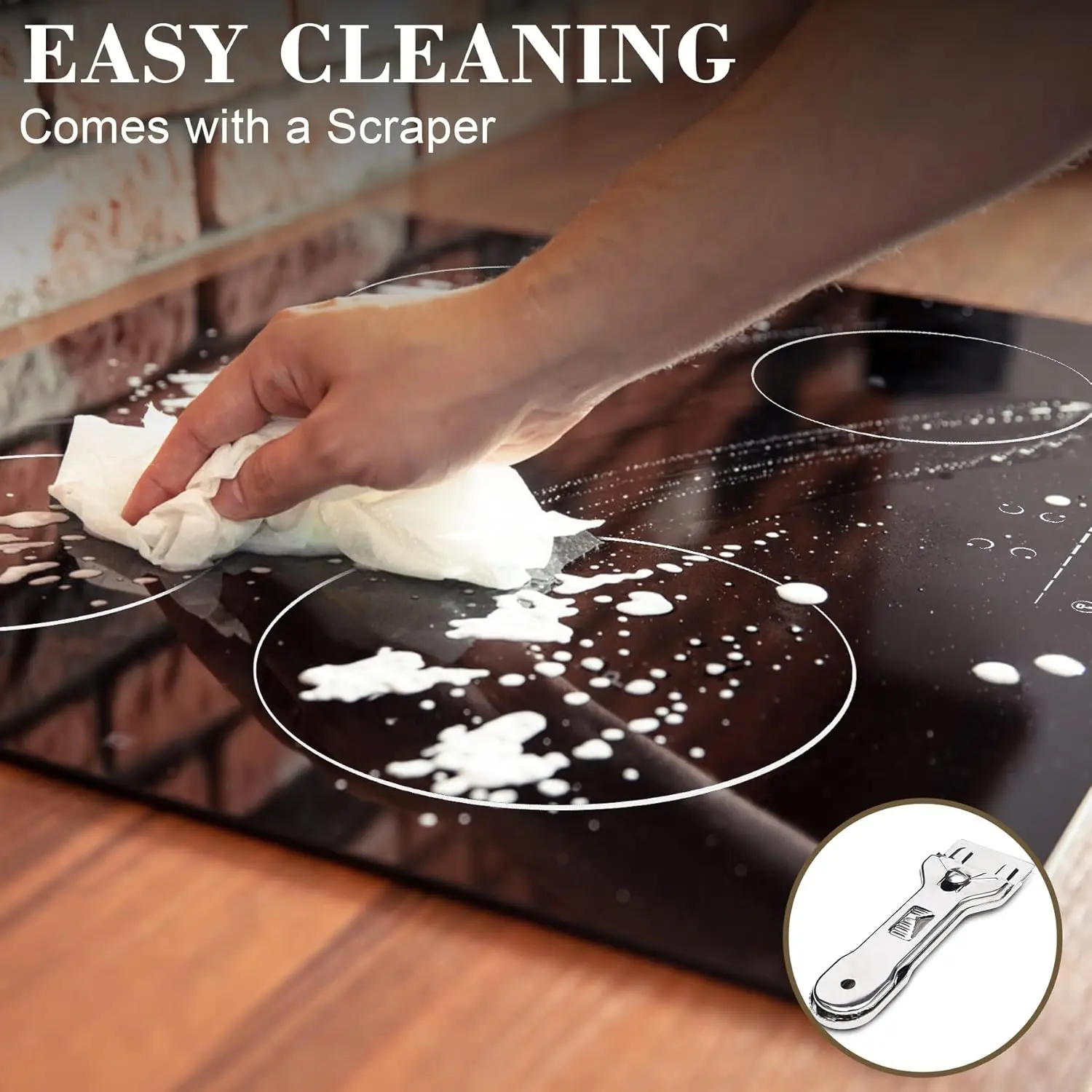 NOXTON Ceramic Hob 60CM Built-in, Black, Slider Touch, Electric 6000W, Safety Lock, Pause, Timer, No Plug, Hard Wired, 220-240V