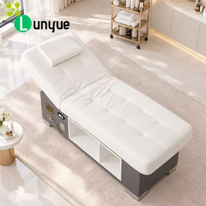 Modern Wooden Spa Massage Bed Table for Beauty Clinic Facial Treatment with Storage Shelf Durable Furniture