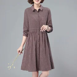 Fashion Lapel Button Spliced Pockets Loose Plaid Mini Dress Women Clothing Autumn New Oversized Asymmetrical Casual Dresses