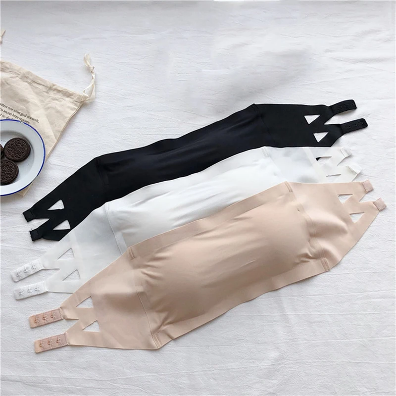 女性用の伸縮性のあるストラップレスブラ,スチールリングなし,パッド入り下着,小さなベスト