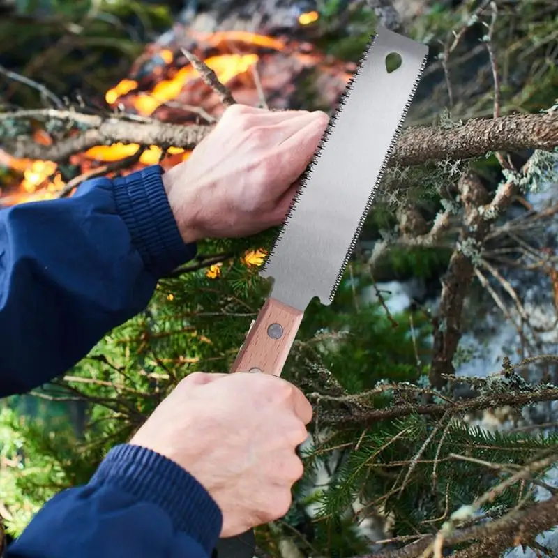 Sierra de mano de doble filo para carpintería, sierra de tracción japonesa, hoja Flexible, mango de madera, 310MM