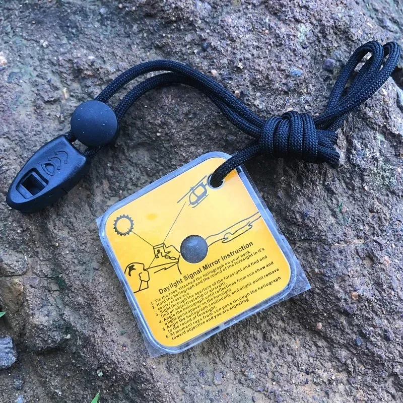 Outdoor Survival Signal Mirror, Multifunctional Outdoor Survival Signal Mirror, Hanging Rope Reflective Camping Exploration Tool