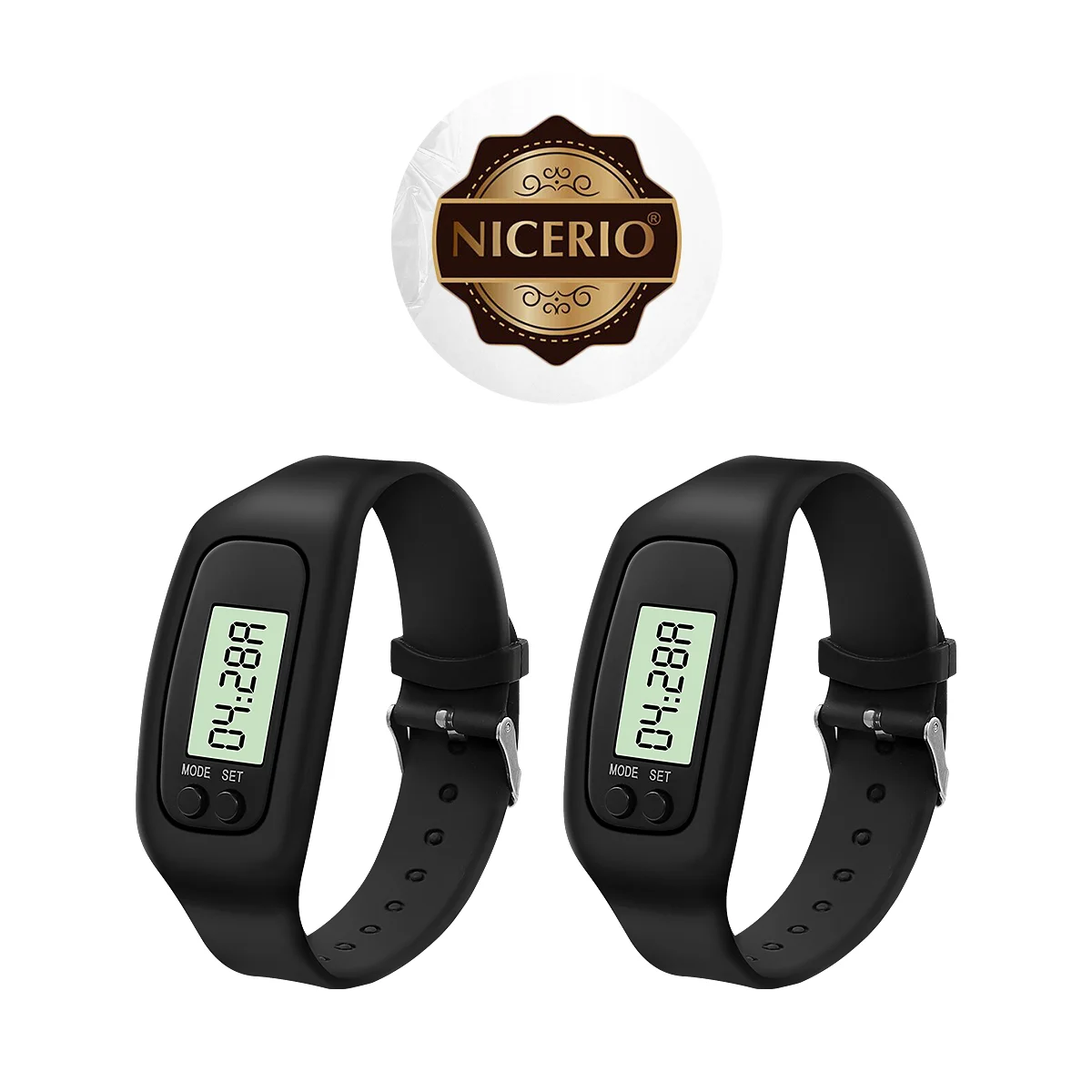 NICERIO 2pcs Men Women Electronic Watch Digital LCD Pedometer Run Step Walking Distance Calorie Counter Watch Bracelet (Black)