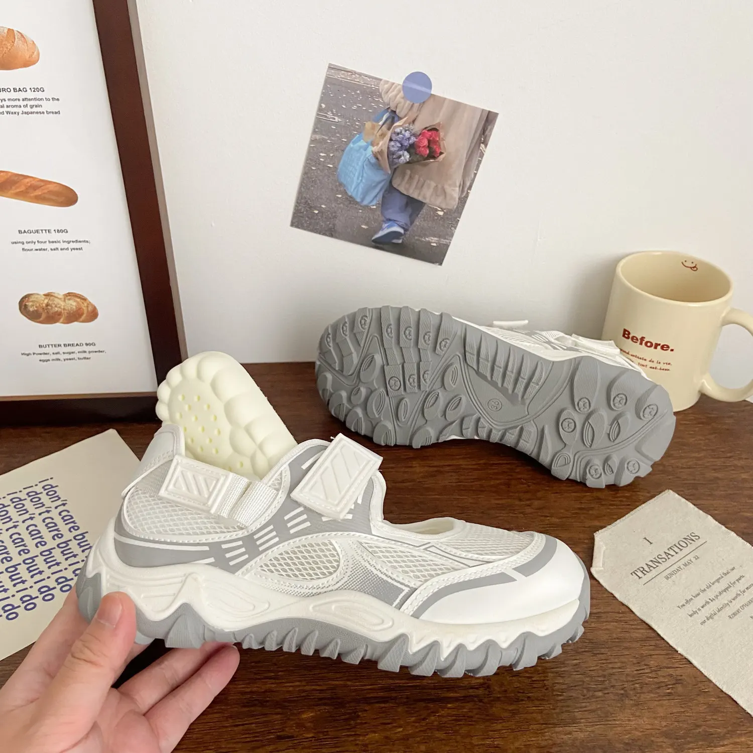 Women's Sneakers Mary Jane Style Round Toe Chunky Platform Mesh-Look Upper Hook And Loop Strap Casual Athletic Streetwear Shoes