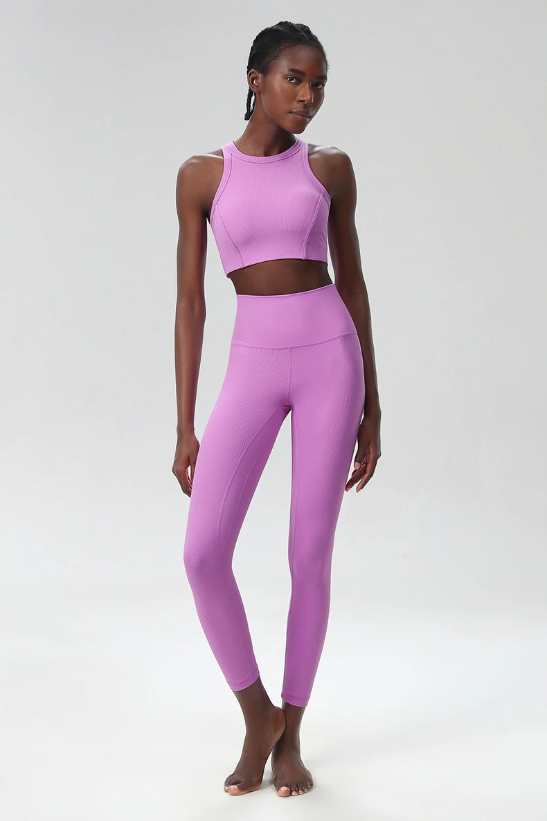 Zweiteiliges Fitness-Yoga-Set für Damen, einfarbig, dehnbar, Gym-Anzug, atmungsaktiv, für hohe Beanspruchung, Laufsportbekleidung, Trainingskleidung für Damen – Detail 6