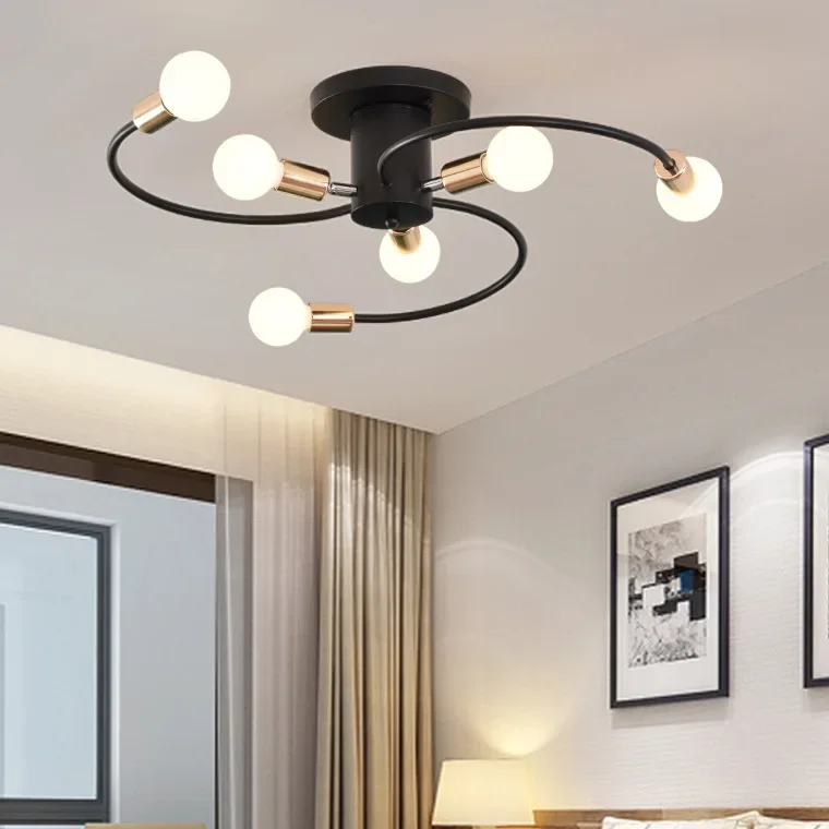 

Nordic Bean Molecular Chandelier lamp Semi-Embedded Ceiling Chandelier Black Lighting 6 Head Lights Modern Home Decoration