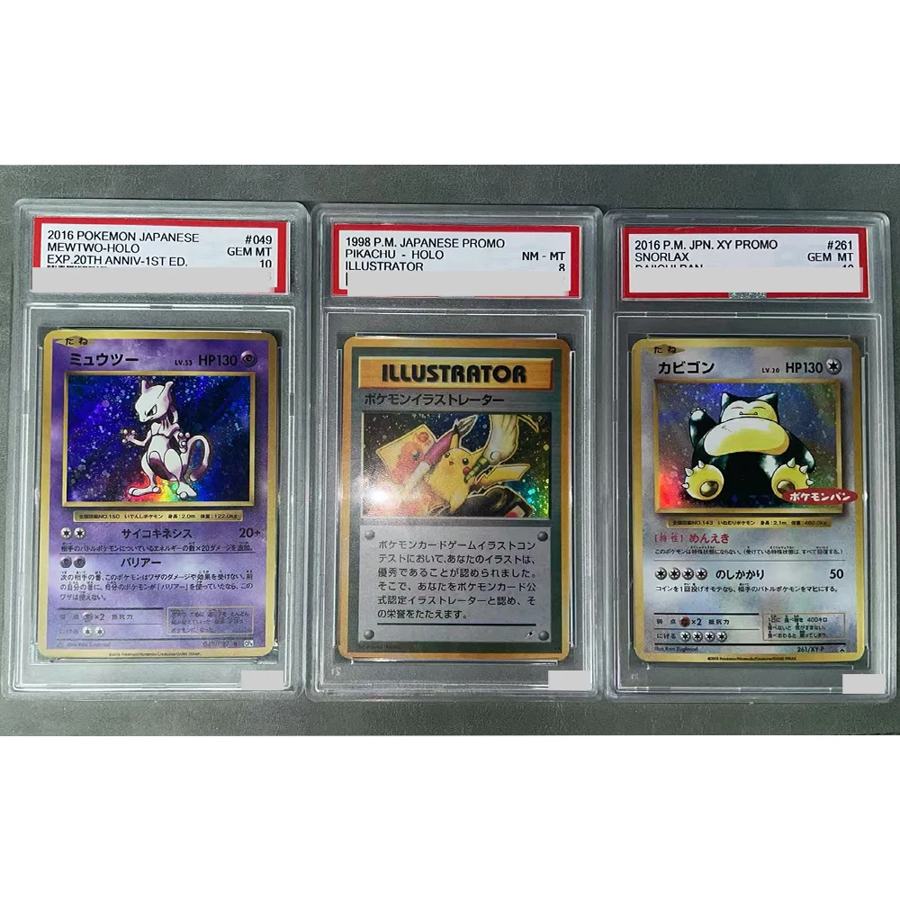Proxy DIY PTCG Graded Collection Cards P.M. PROMO ILLUSTRATOR MEWTWO-HOLO SNORLAX NM-MT 8 Card Holographic Label Child Gifts