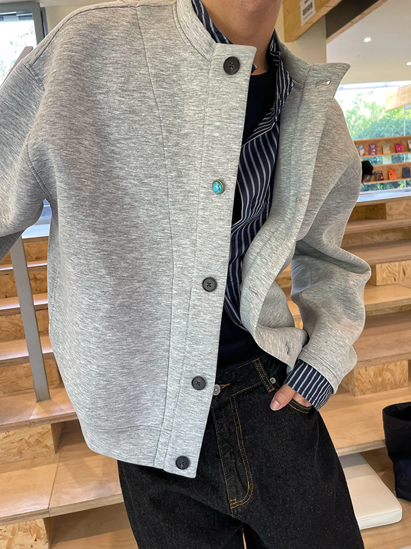 

Американский ретро-кардиган-свитшот оверсайз с бирюзовыми пуговицами, имитация двухслойности, унисекс, простой классический свободный крой