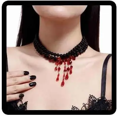 

Halloween Adjustable Droplet Blood Tassel Elegant Red Crystal Droplet Pearl Necklace Multi-Layer