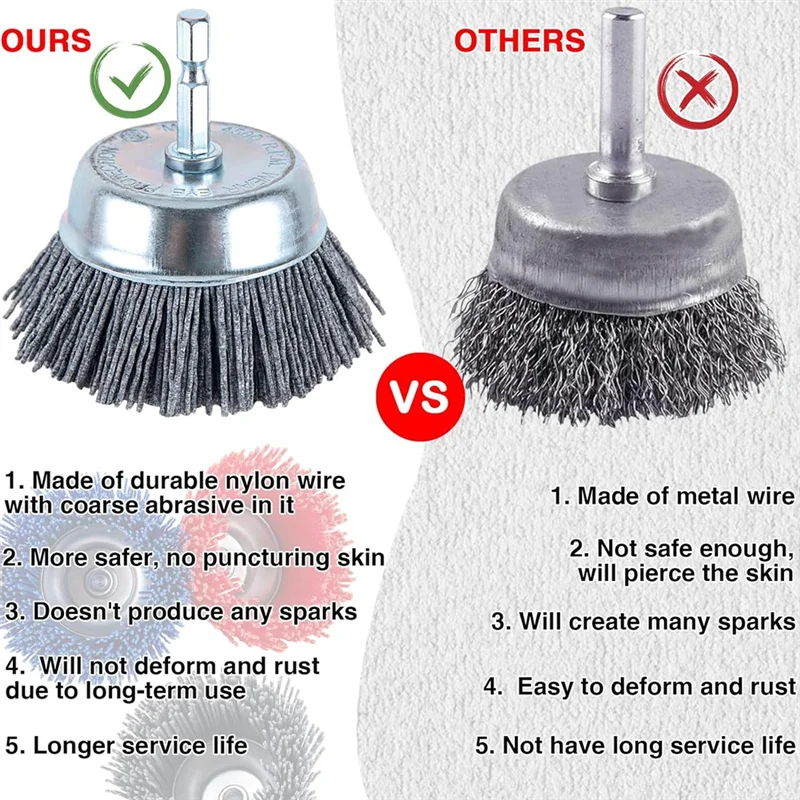 Nylon Filament Brush-Abrasive Filament Nylon Wire Bristle Drill Wheel And Cup Brush Set,For Removal Of Rust Corrosion-AA26