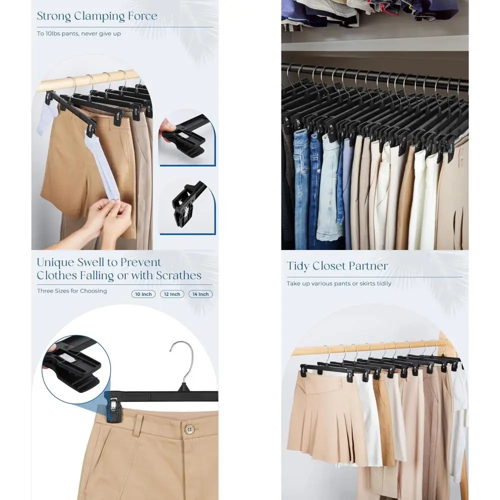 

180-Pack Heavy-Duty Slim Plastic Hangers with Non-Slip Ridges, Pinch Clips, and 360-Degree Swivel Hooks, Black, 12 Inches