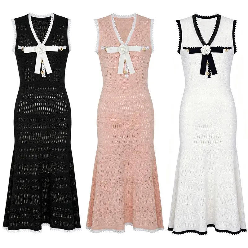 Elegant Slim Fit Summer New Style Bright Thread Sleeveless 3D Floral Dress for Ladies City Walk Work Casual Daily Wear