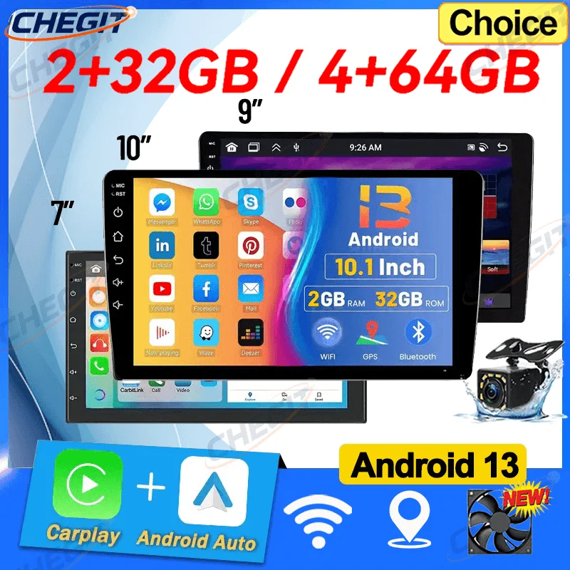 Android 13 7/9/10'' 2Din Wireless Carplay Radio 64G BT Car Radio Multimedia Stereo For toyota Hyundai Kia Volkswagen Jeep Fiat