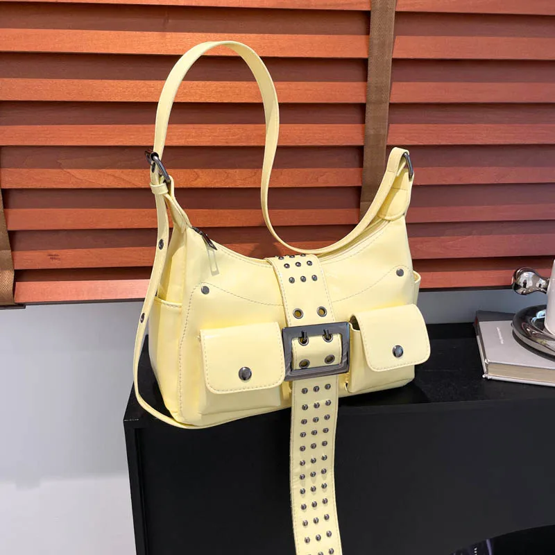 2025 جديد لامع الصلبة بولي Hot فتاة نمط حقائب كتف المسامير جيوب متعددة المألوف الساخن العصرية حقائب كروسبودي للنساء #2