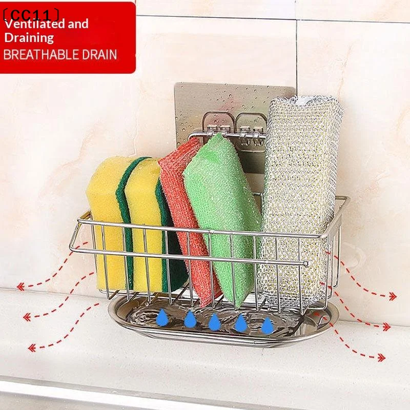 Stainless Steel Kitchen Drain Rack Drain Basket Sink Side Rack Storage Multifunctional Kitchen Bathroom Drain Rack 〔CC11〕