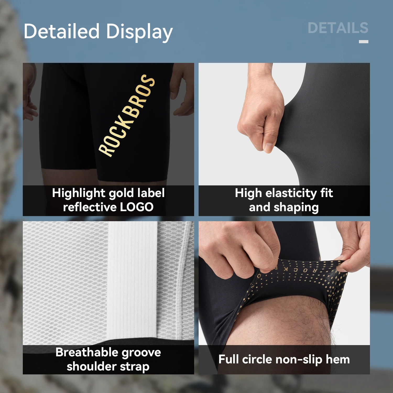 ROCKBROS Men Cycling Bib Short Seamless Italian Interface Padding Bike Bib Short Pants Breathable Bicycle Shorts Bib Lightweight