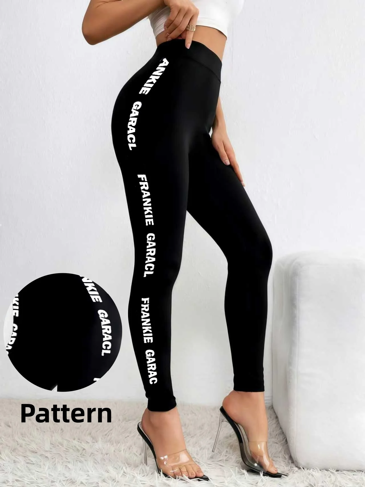 Women's Black White Letter Print Leggings Luxury Minimalist Style Soft Skin Friendly High Waist Outdoor Running Sports Tights