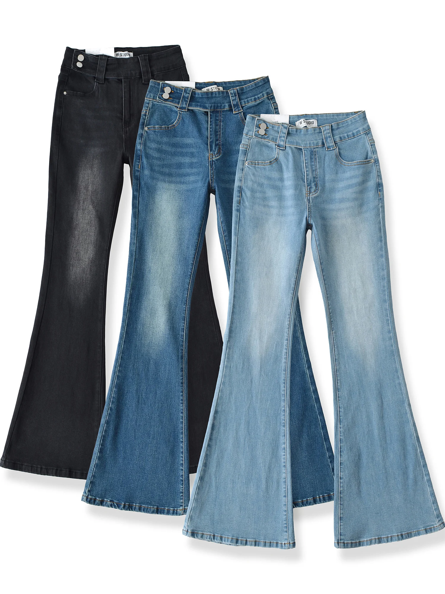 Pantalon en Denim élastique taille haute, rétro américain, Sexy, Slim, évasé, Vintage, Sle Bla ey, contrôle du ventre, Long, tendance
