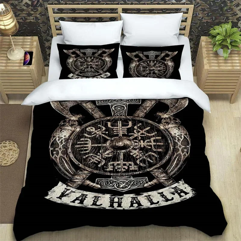 Viking Duvet Cover King Scandinavian Folklore Motifs Bedding Set Microfiber Northern Germanic Culture Mjollnir Comforter Cover