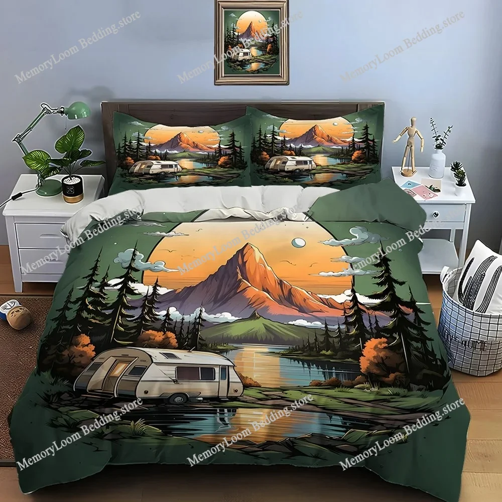Outdoor camping enthusiasts Soft Bedding Set Single-Twin-Full-Queen-King Size Adult Kid Bedroom Breathable Duvet Cover 2025