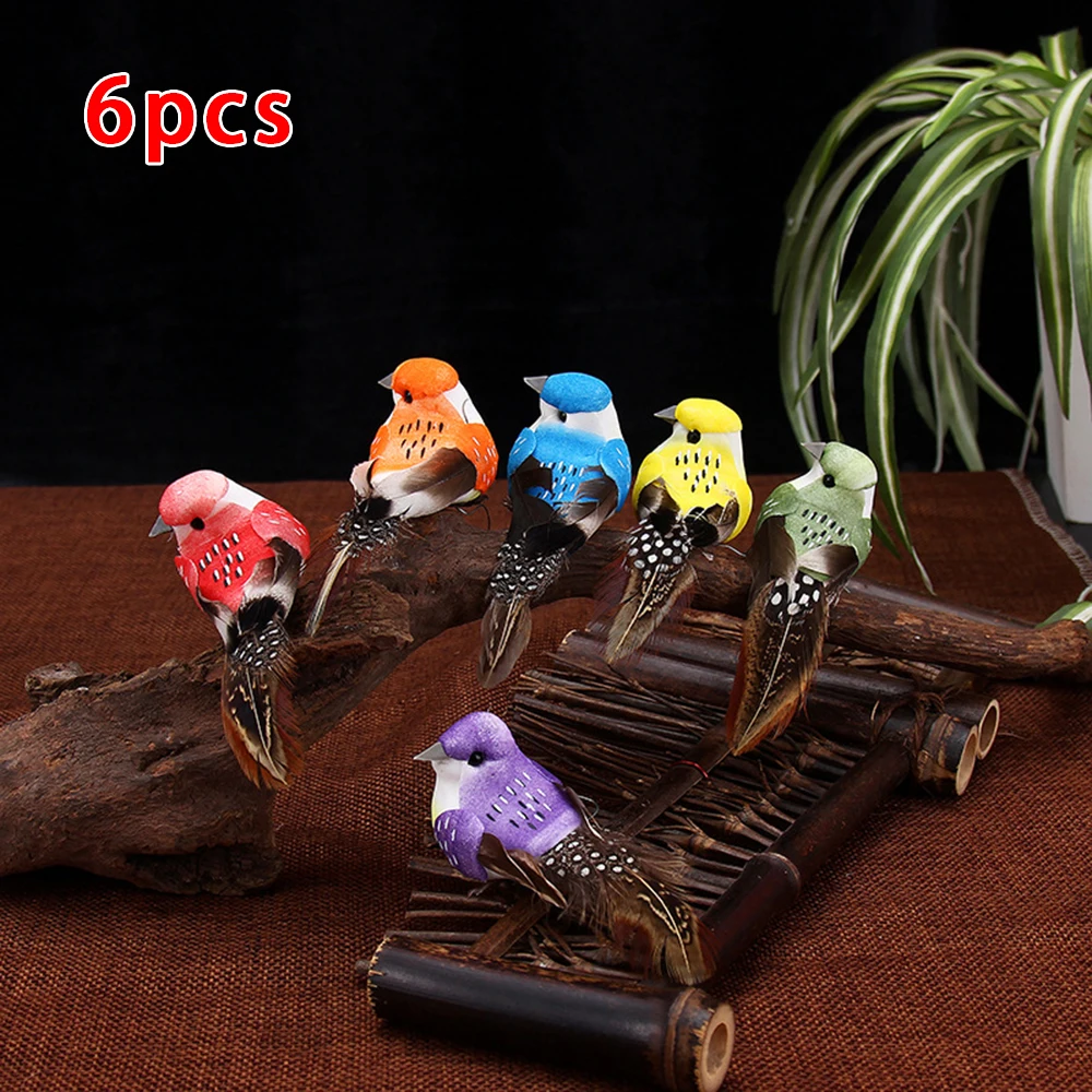 6pcs Decor Birds Colourful Bird Clip Artificial Birds Bubble Bird DIY Crafts Garden Bird Fit For Home Party Decors K2so Ornament