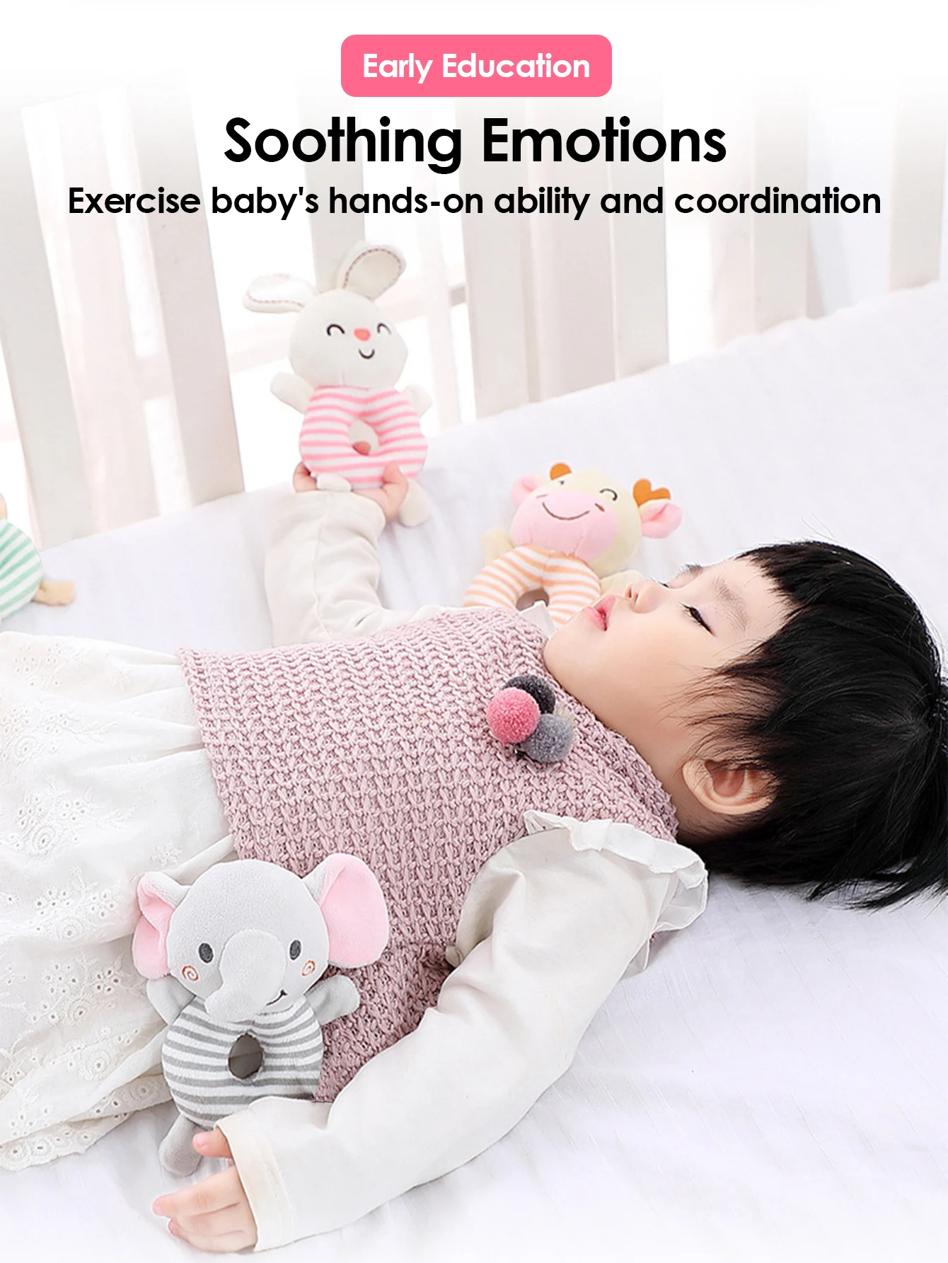 1 pz giocattoli per bambini 6 12 mesi sonaglio infantile giocattoli animali peluche infantile anello a mano letto giocattoli per neonato bambino precoce giocattolo educativo