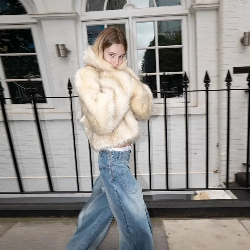 تقليد الثعلب الفراء العشب معطف المرأة فضفاضة قصيرة الشتاء نمط جديد ساحة طوق صديقة للبيئة الفراء الراقية الشعور معطف #4