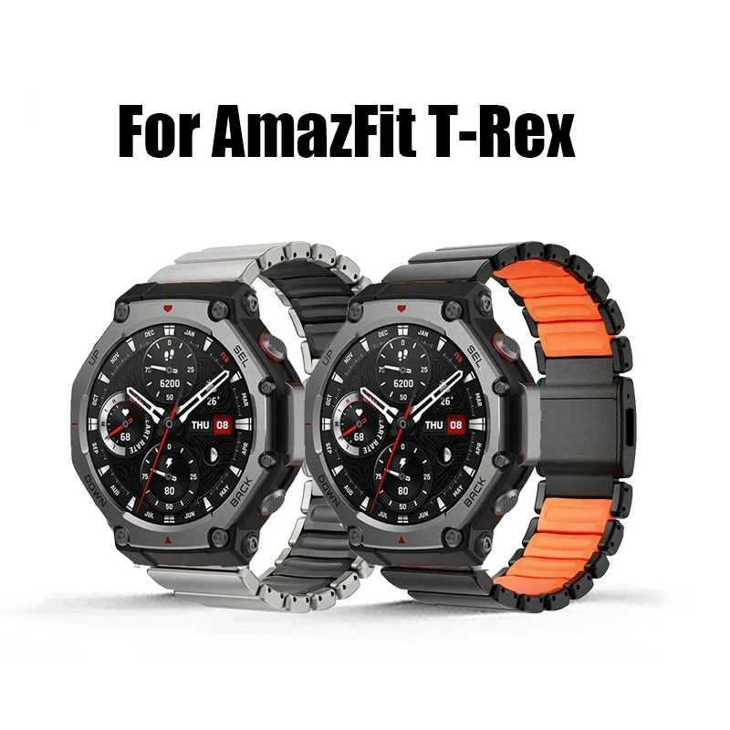 Luxury Titanium Rubber Strap For Huami Amazfit T-Rex 3 2 1 Magnetic Buckle correa Band For T-Rex 3Pro 48mm T-Rex pro Accessories