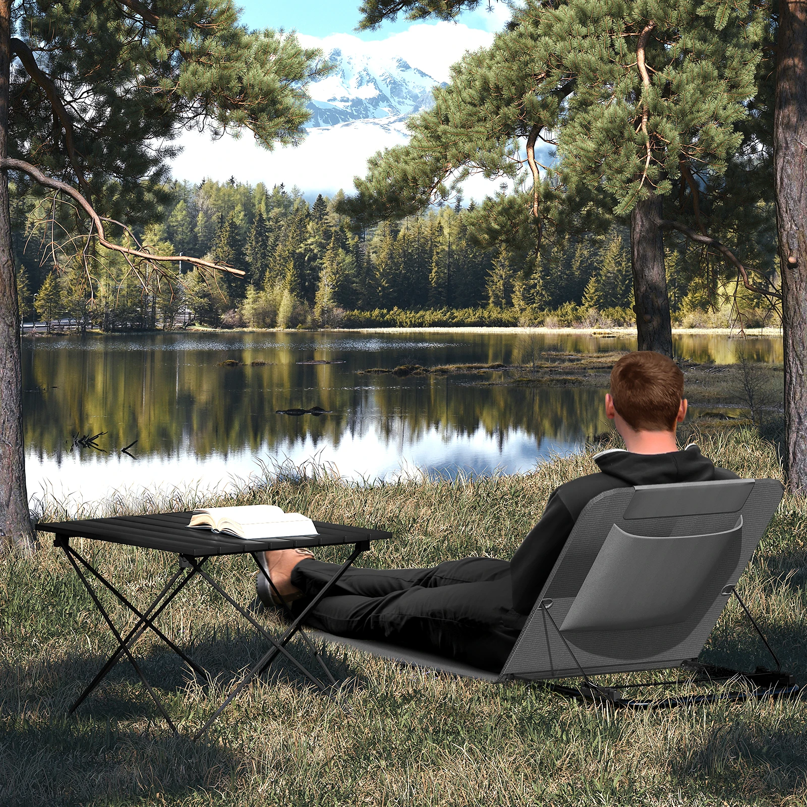 Foldable Lightweight Sun Beach Lounger Padded Beach Mat 3-Level Adjustable Backrest with Storage Compartment Bag Pillow