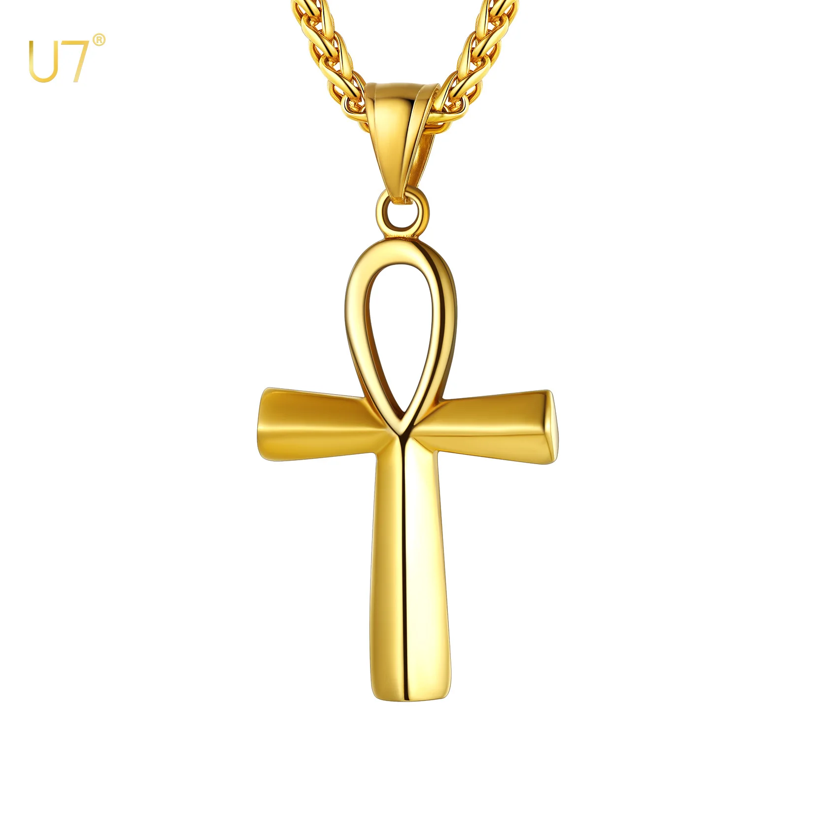 U7 Ankh Cross Necklaces for Man Woman Amulet The Key of The Nile Life Stainless Steel Ancient Egyptian Amulet Symbol Jewelry