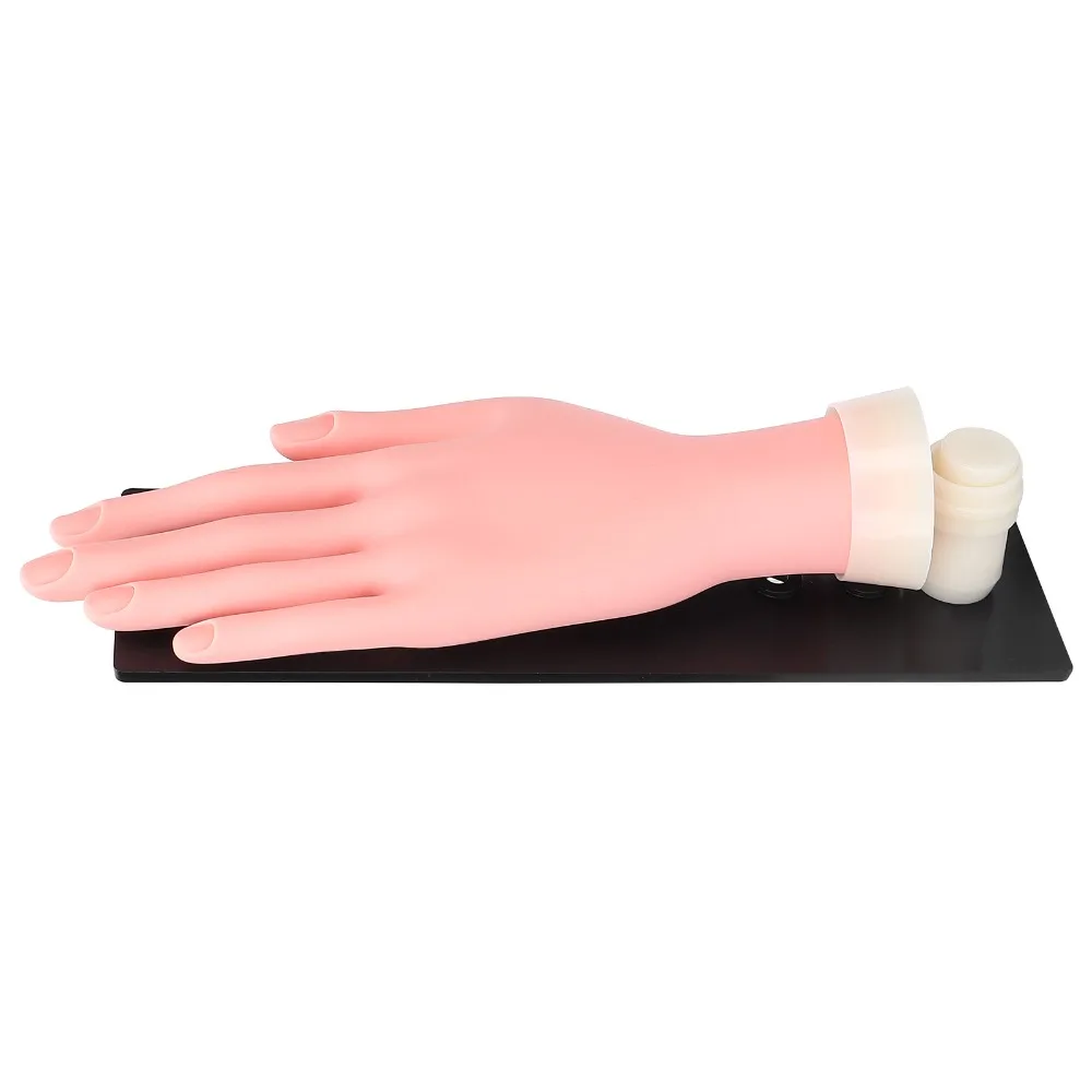 Silicone Nail Art Practice Hand Reusable With Fixed Plate Nail Training Hand Soft Touch Bendable Fingers Fake Hand For Nails
