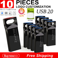 Zsuit 10Pcs/lot USB Flash Drives 64GB Mini Metal Real Capacity 128GB Memory Stick Pen Drive 32GB custom Logo Storage U Disk