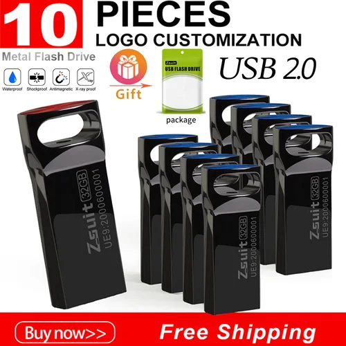 Zsuit 10 unids/lote unidades Flash USB 64GB Mini Metal capacidad Real 128GB memoria Stick Pen Drive 32GB logotipo personalizado almacenamiento U disco