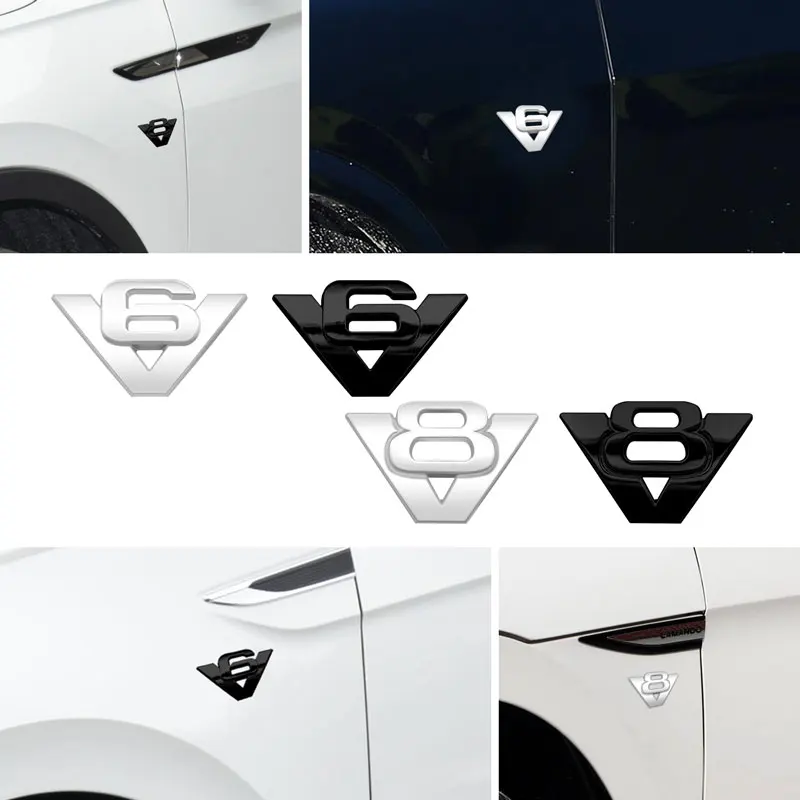 3D Car Styling Chrome Metal V6 V8 Logo Fender Body Side Sticker Emblem Badge For Universal Car Accessories Automobiles