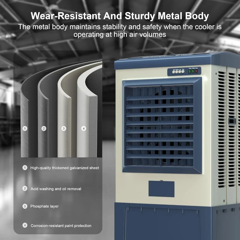 مبرد مستنقع 6500CFM، مبرد هواء تبخيري مع خزان مياه 19 جالون، تعبئة تلقائية مستمرة، 120 °   التذبذب، 3 سرعات، خارجي