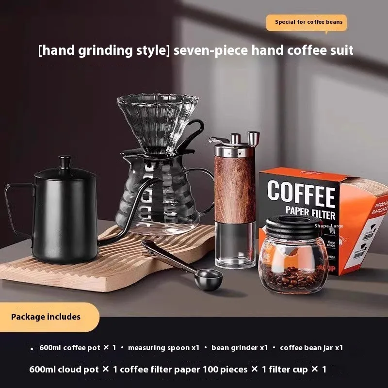 

Pour Over Coffee Maker Set with Dripper Carafe Hand Grinder Stainless Steel Filter for Home Brewing Barista Beginners