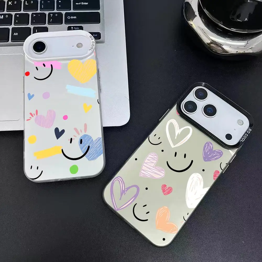 INS موضة ابتسامة جراب هاتف آيفون 17 16 15 14 13 12 11 برو ماكس الهواء ماتي ليزر أورورا للصدمات فوندا