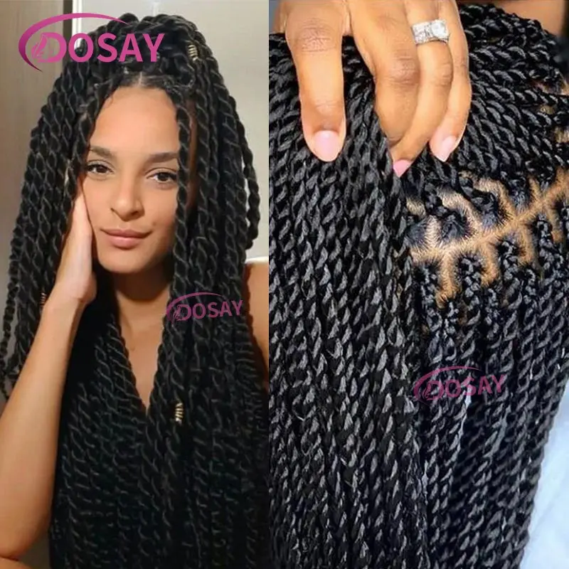 Parrucca sintetica Senegalese Twist Braid parrucche anteriori in pizzo pieno per donne nere scatola senza nodi treccia Faux Locs parrucca dea trecce parrucche