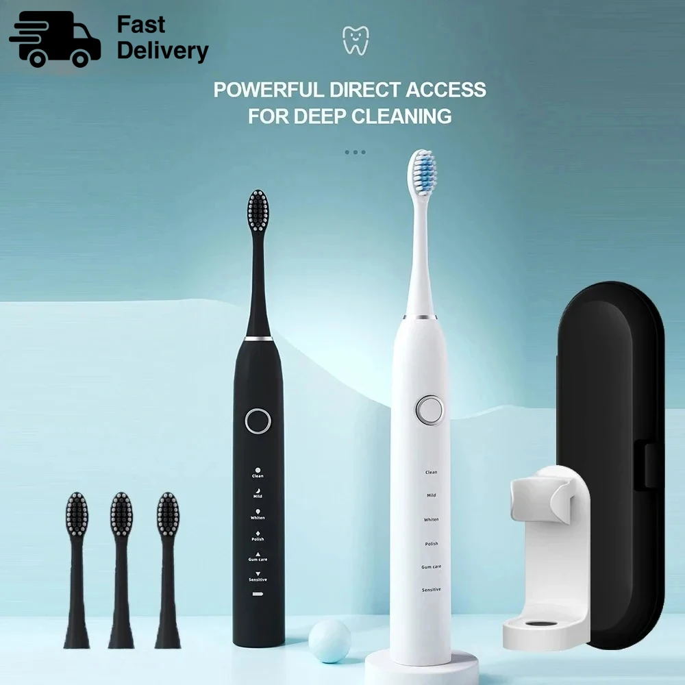 KLXKLX Sonic Electric Toothbrush IPX7 Rechargeable Smart Ultrasonic Teeth Whitening Toothbrush 6 Modes Timer Toothbrush KIT NEW