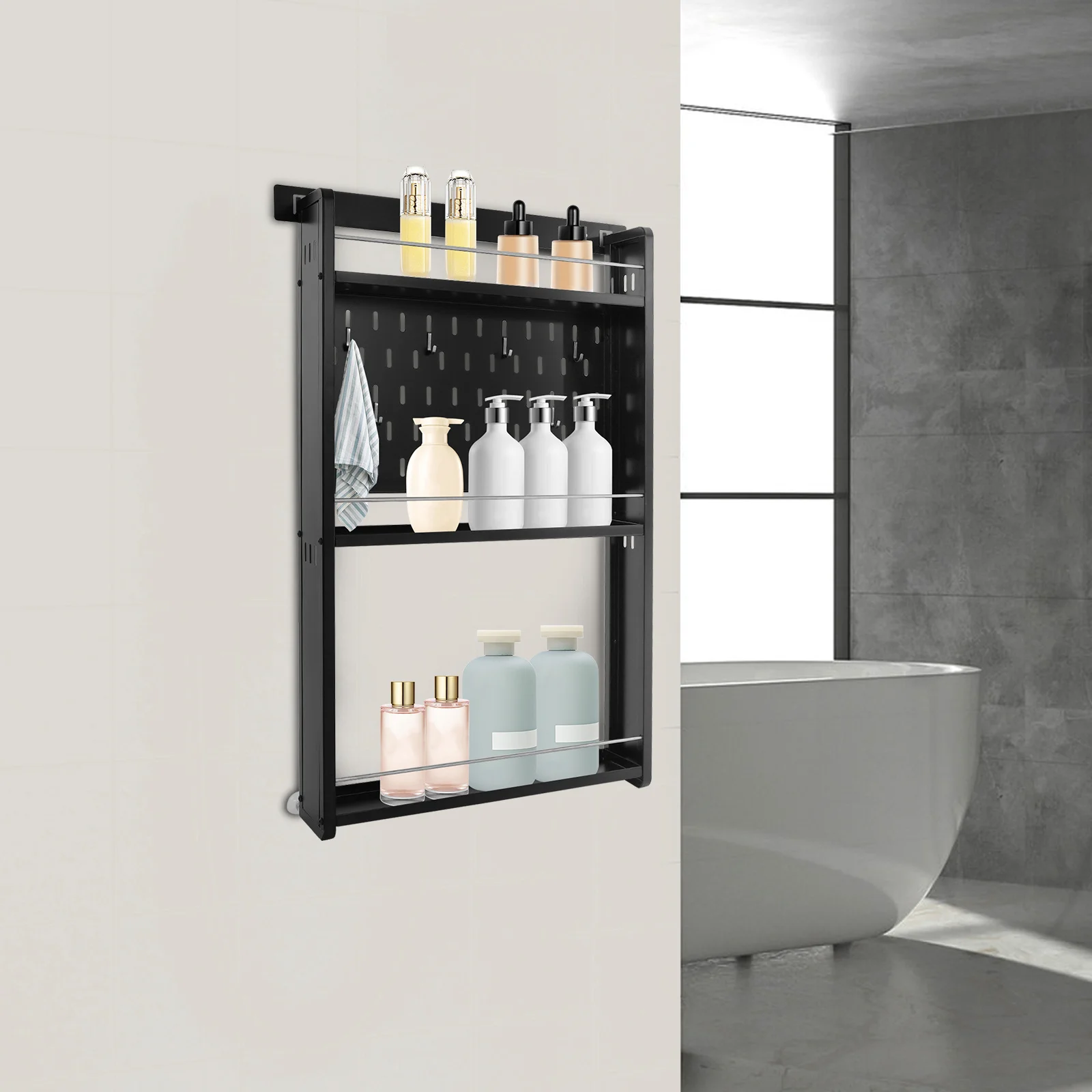 

Storage Rack - [Piano Black] Wall Mounted 3 Floors Behind The Door