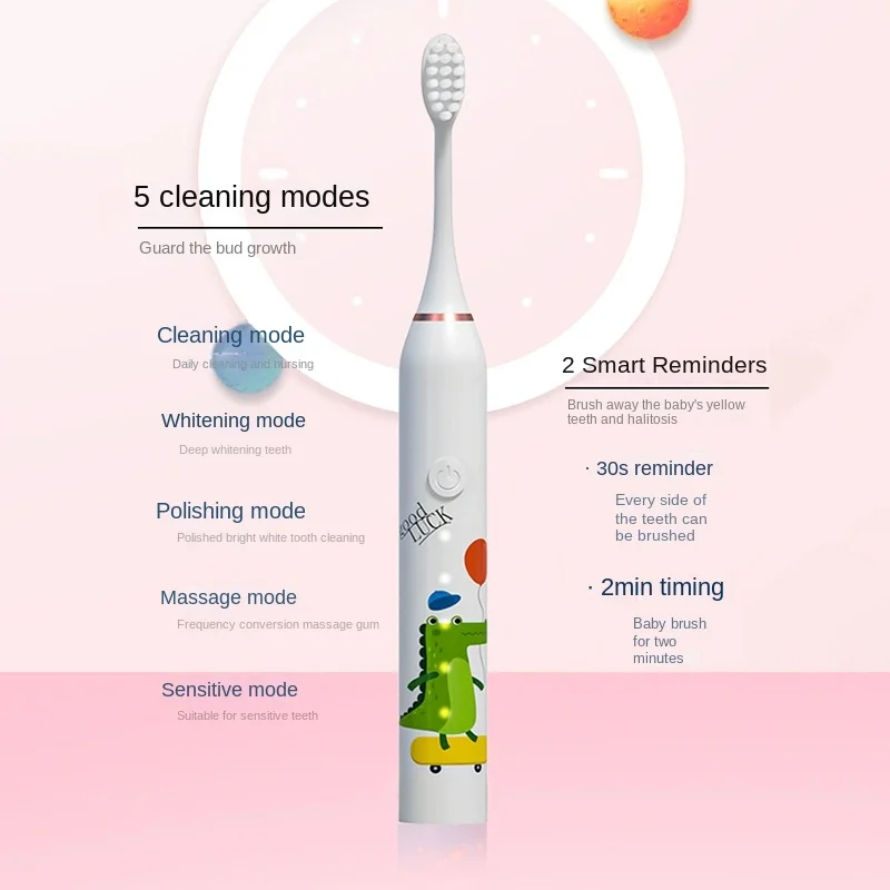 Children Sonic Electric Toothbrush Waterproof Rechargeable Sonic Electric Toothbrush Smart Timing Soft Electric Sonic Brush