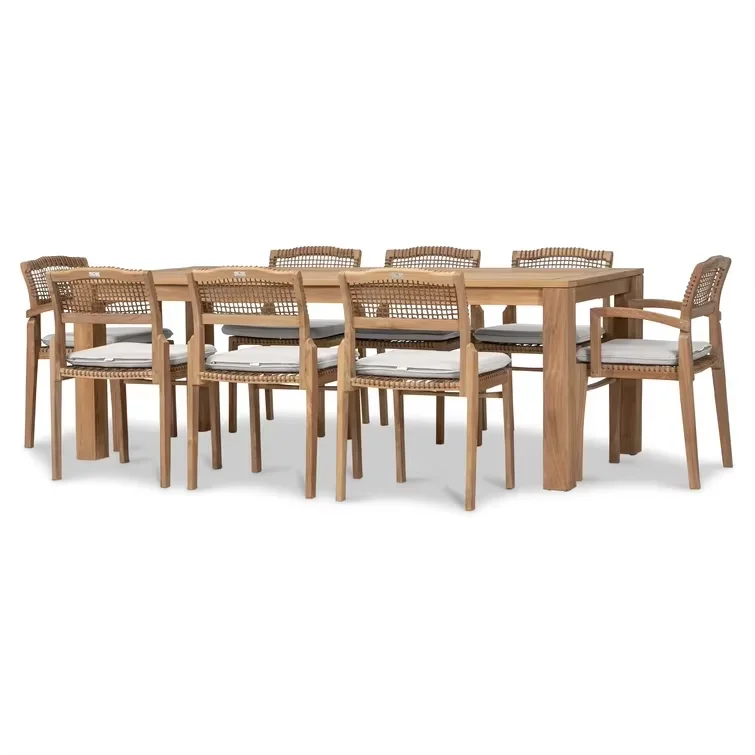 Outdoor Custom Modern Teak Dining Table and Chair Set for Park and Villa Use