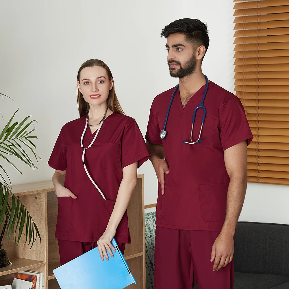 Scrub ospedaliero Set da uomo Manica corta Classico scollo a V Top e pantaloni Uniforme infermieristica Abbigliamento da medico Abbigliamento da lavoro per chirurgia Pet Doctor