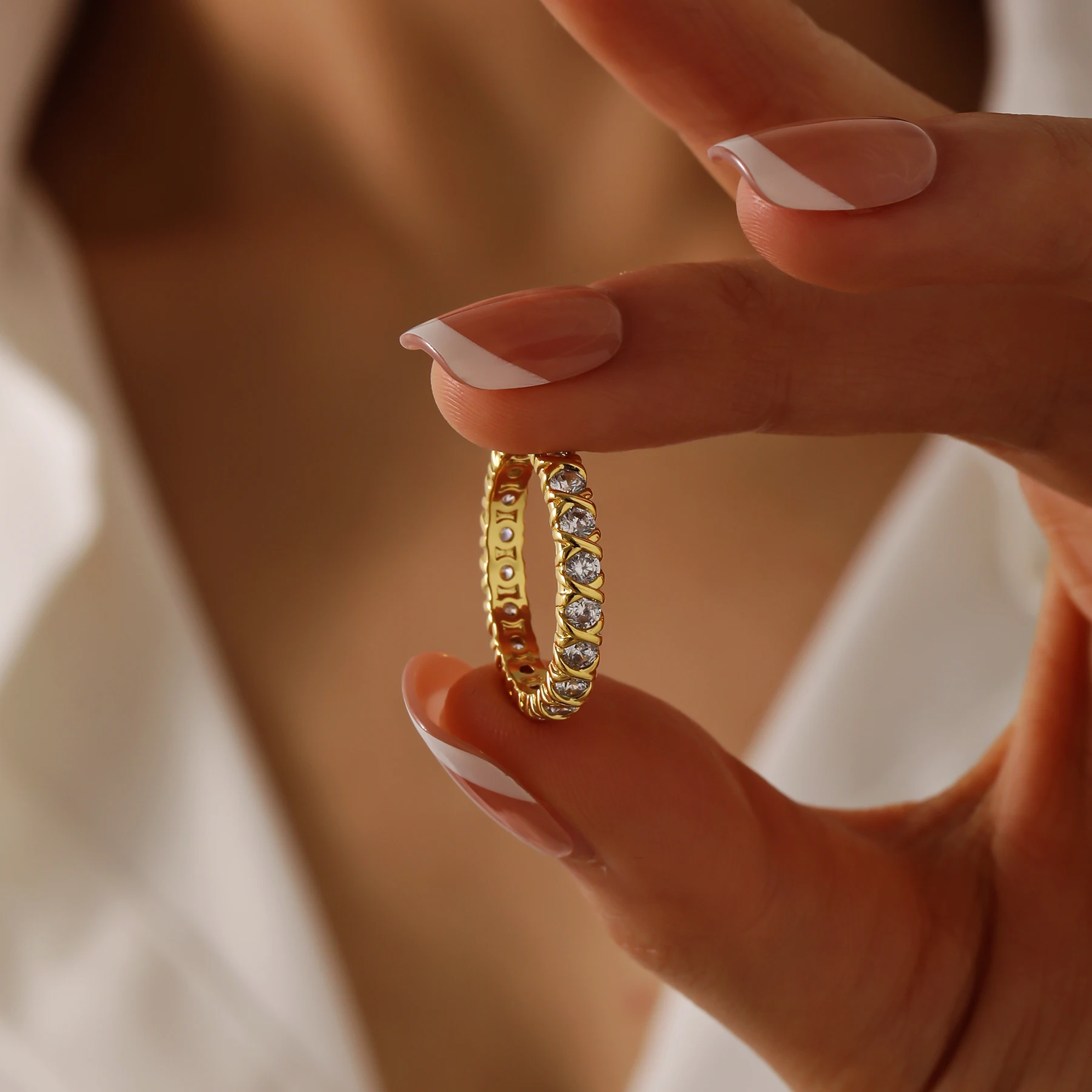 

Diamond XOXO Ring 18K Gold Plated Proposal Stackable Stainless Steel 2025 Luxury Personalized Anniversary Christmas Gift for Her