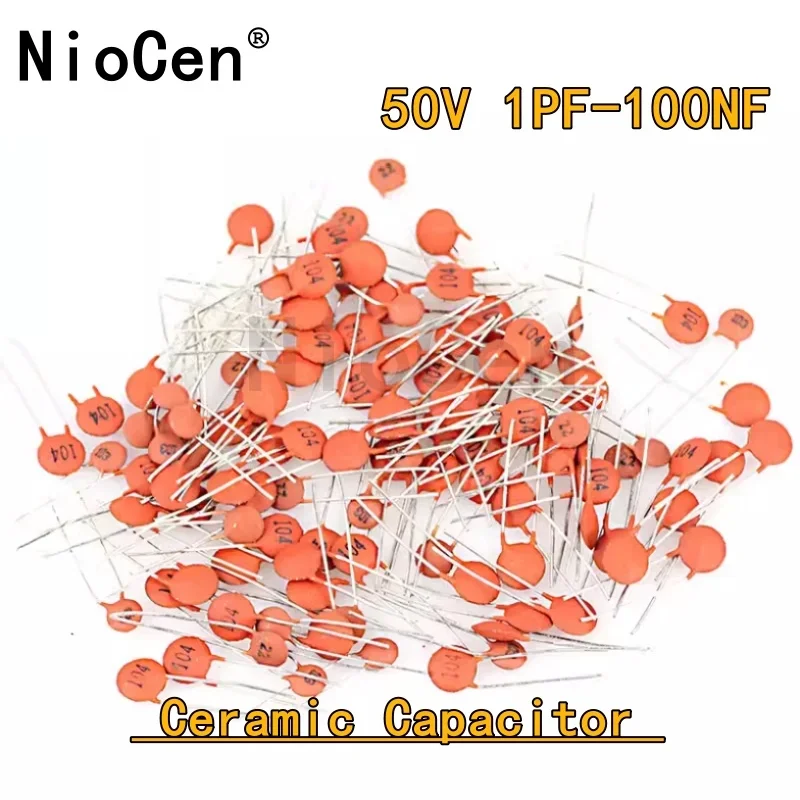 

100pcs Ceramic Capacitor 50V 1pF ~ 100nF 0.1uF 104 4.7PF 10PF 22PF 33PF 47PF 100PF 101 220PF 221 330PF 470PF 1NF 103 47NF 473
