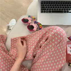 Koreaanse Meisjes Schattige Cartoon Print Thuis Vrije Tijd Pyjama Broek Externe Broek Plus Size Vrouwen Broek Zomer Dunne Nachtkleding